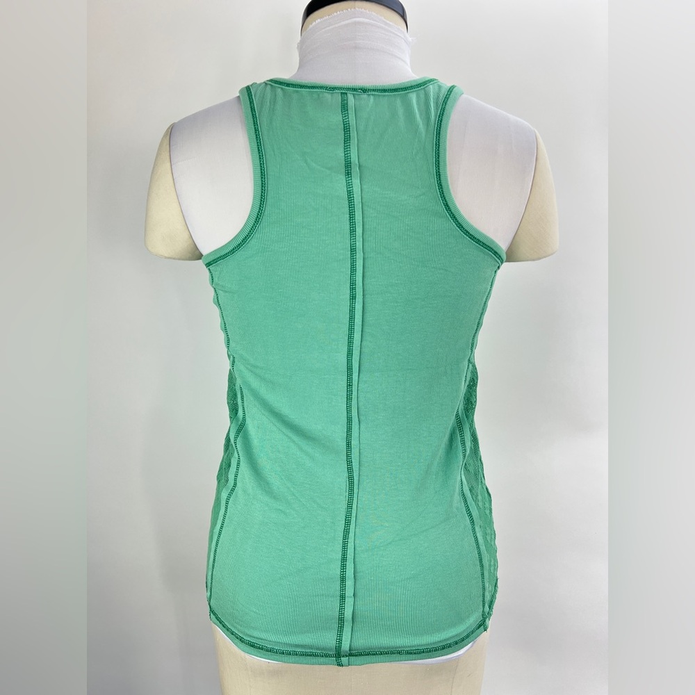 303B-GREEN. POL Ribbed Tank Top With Mesh Detail - Picture 5 of 7